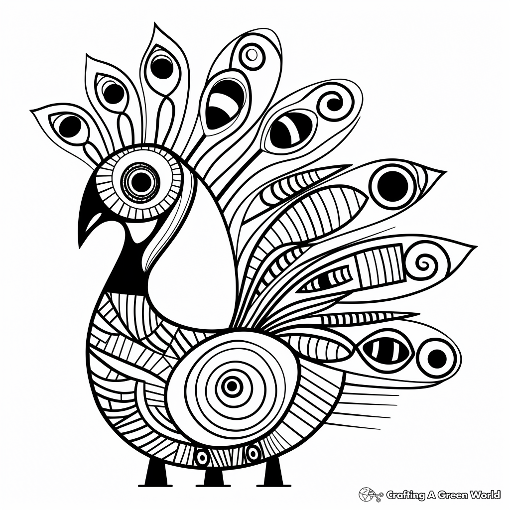Vibrant Abstract Peacock Coloring Pages 4