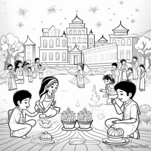 Vibrant Diwali Festival Scene Coloring Pages 1