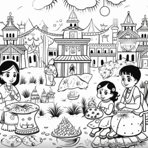 Vibrant Diwali Festival Scene Coloring Pages 3