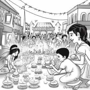 Vibrant Diwali Festival Scene Coloring Pages 4