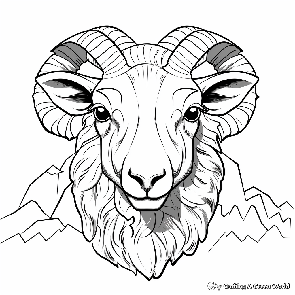 Wild Mountain Sheep Head Coloring Pages 4
