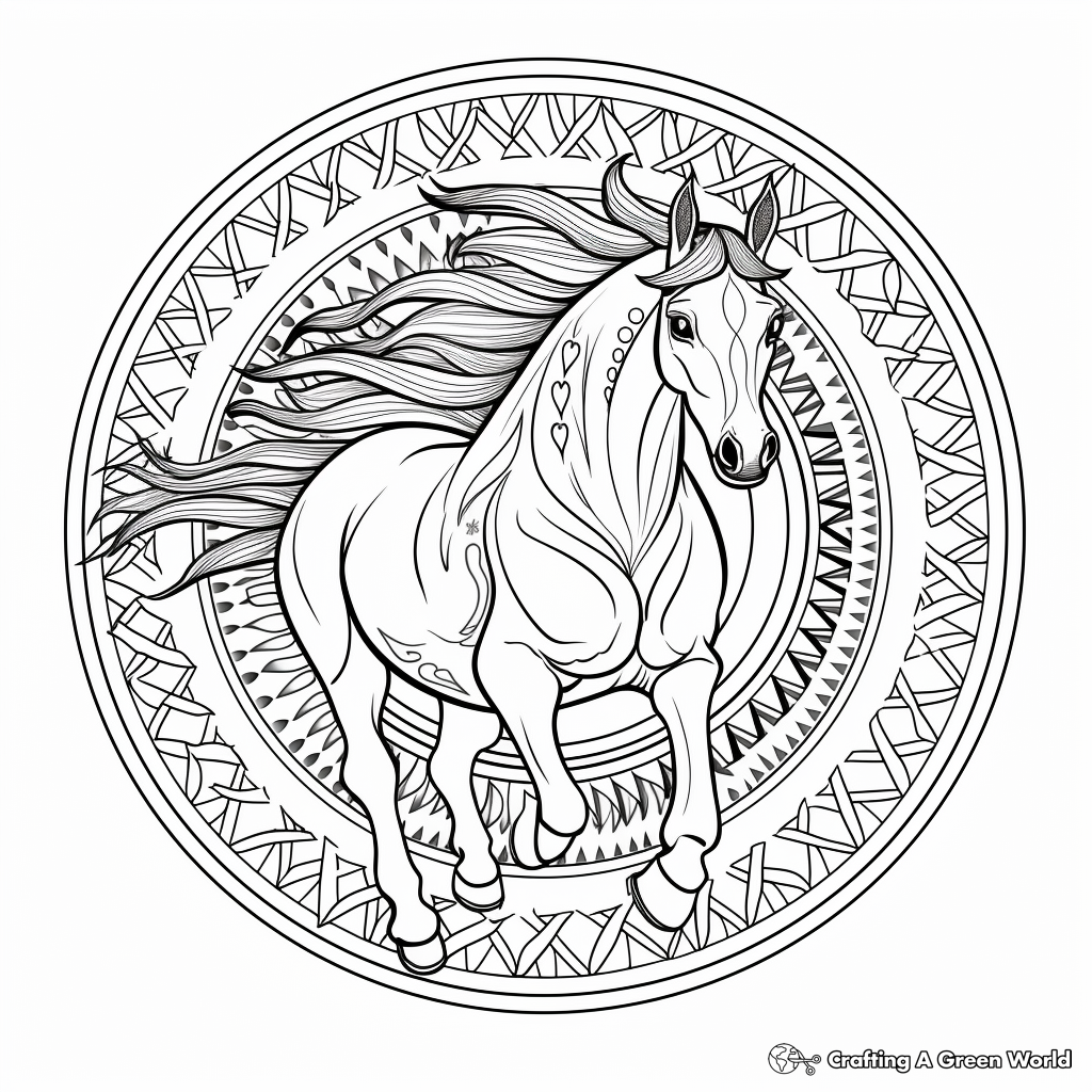 Wild Mustang Horse Mandala Coloring Pages 3