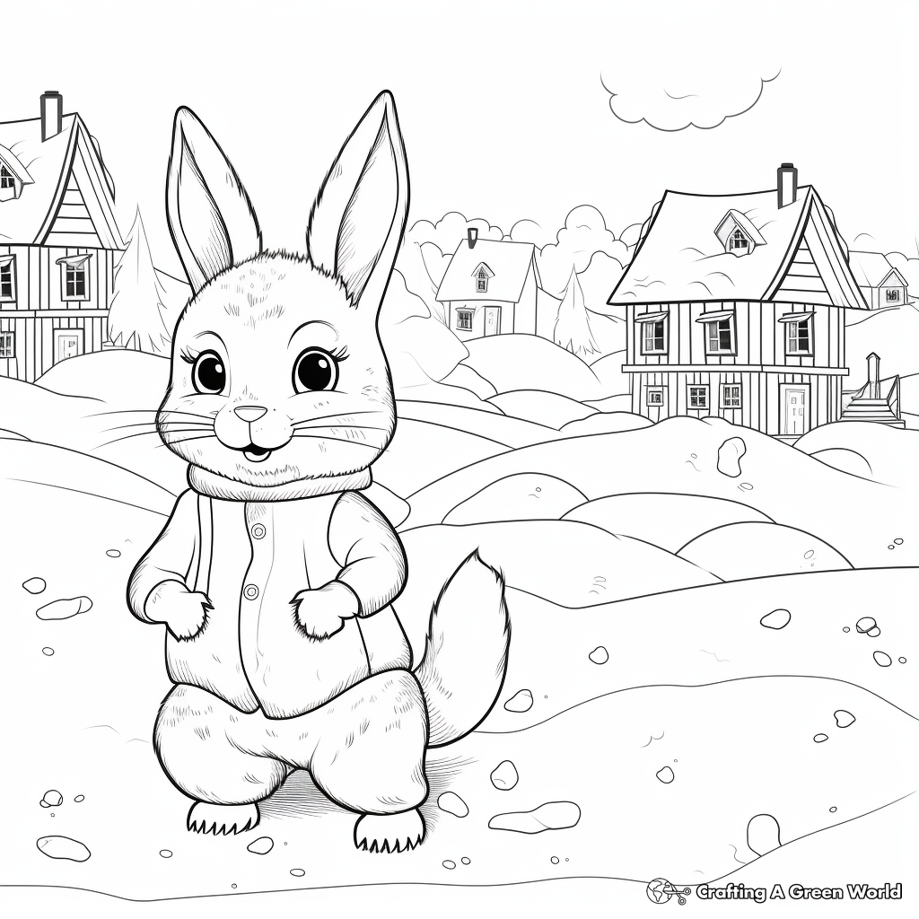 Winter Scenario: Rabbit in Snow Coloring Pages 1