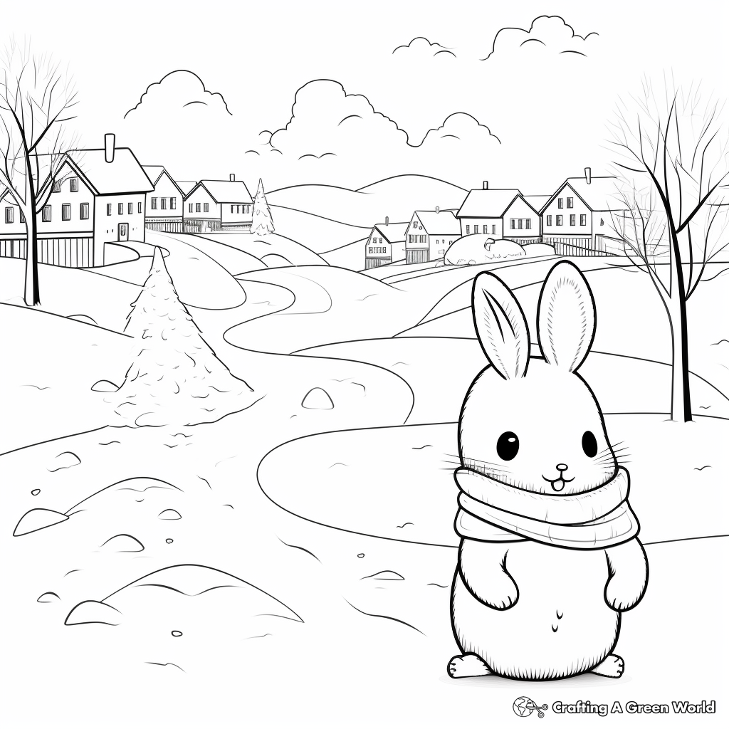 Winter Scenario: Rabbit in Snow Coloring Pages 2