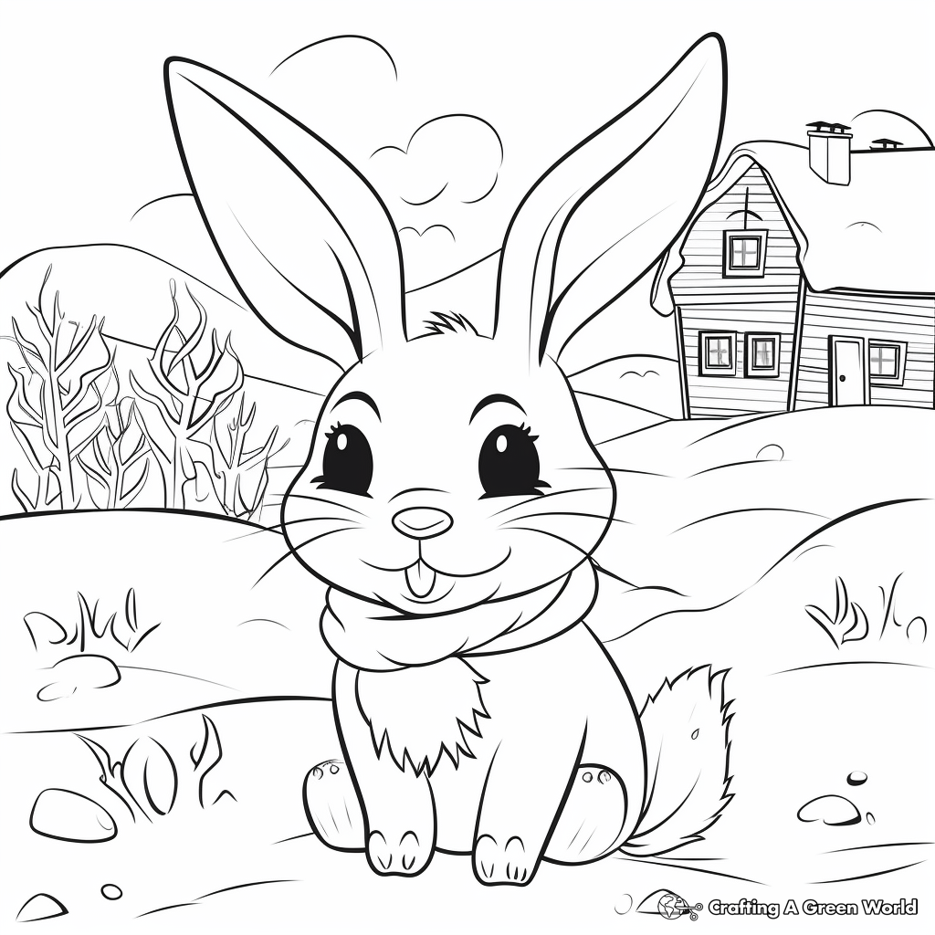 Winter Scenario: Rabbit in Snow Coloring Pages 3