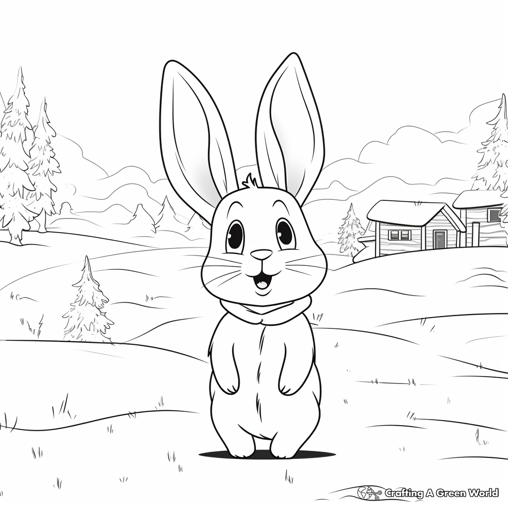 Winter Scenario: Rabbit in Snow Coloring Pages 4