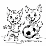 Active Bunny and Cat Playing Soccer Coloring Page 1