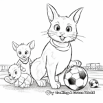 Active Bunny and Cat Playing Soccer Coloring Page 2