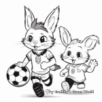 Active Bunny and Cat Playing Soccer Coloring Page 3
