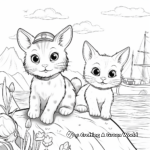 Adventurous Bunny and Cat at Sea Coloring Page 1