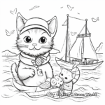Adventurous Bunny and Cat at Sea Coloring Page 2