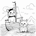 Adventurous Bunny and Cat at Sea Coloring Page 4