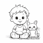 Baby Bunny and Kitten Friendship Coloring Page 1