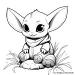 Baby Yoda with Toy Frog Coloring Pages 1