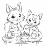 Cat and Bunny Tea Party Scenic Coloring Page 1