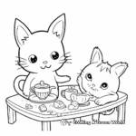 Cat and Bunny Tea Party Scenic Coloring Page 2