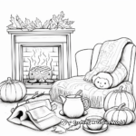 Cozy Fall Scenes: Fireplace and Hot Cocoa Coloring Pages 1
