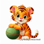 Cute Tiger Cub Playing with Ball Coloring Pages 2