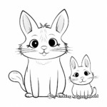 Dainty Bunny and Playful Cat Coloring Pages 1