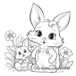 Delightful Spring Bunny and Cat Coloring Page 2