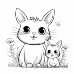 Delightful Spring Bunny and Cat Coloring Page 3