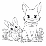 Delightful Spring Bunny and Cat Coloring Page 4