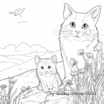 Detailed Cat and Bunny Nature Scene Coloring Page 2