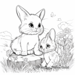 Detailed Cat and Bunny Nature Scene Coloring Page 3