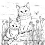 Detailed Cat and Bunny Nature Scene Coloring Page 4