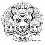 Family Tiger Mandala: Male, Female, and Cubs Mandala Coloring Pages 4