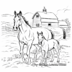 Farm Scene with Multiple Horses Coloring Pages 1
