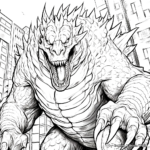 Godzilla in Action: City-Destruction Coloring Pages 1