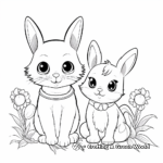 Lovely Kitty and Bunny Best Friends Coloring Page 2