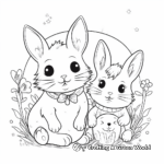 Magical Cat and Bunny Rainbow Coloring Page 1