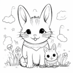 Magical Cat and Bunny Rainbow Coloring Page 4