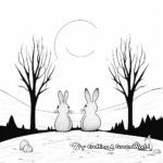 Moonlit Rabbits: Nocturnal Scene Coloring Pages 1