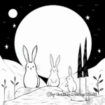 Moonlit Rabbits: Nocturnal Scene Coloring Pages 2