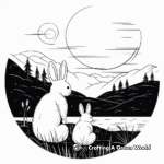Moonlit Rabbits: Nocturnal Scene Coloring Pages 3