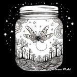 Mystical Mason Jar of Fireflies Coloring Page 1