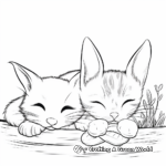 Sleepy Time Cat and Bunny Coloring Page 1