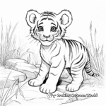 Tiger Cub with Scenic Background Coloring Pages 4