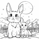 Under the Stars: Night-time Bunny and Cat Coloring Page 1