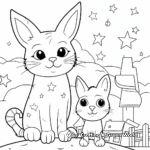 Under the Stars: Night-time Bunny and Cat Coloring Page 2