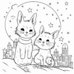 Under the Stars: Night-time Bunny and Cat Coloring Page 3