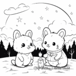 Under the Stars: Night-time Bunny and Cat Coloring Page 4