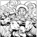Abstract Artistic Shepherd and Sheep Coloring Pages 1