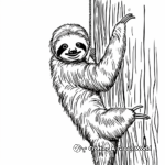 Adorable Sloth Hanging on Tree Coloring Pages 1