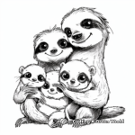 Baby Sloth Family Coloring Pages: Mother, Father, and Baby 1