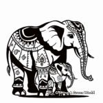 Bond of Mother and Calf: Tribal Elephant Coloring Pages 2