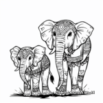 Bond of Mother and Calf: Tribal Elephant Coloring Pages 4